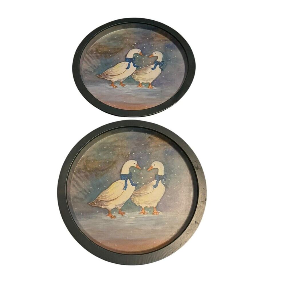 Country Ducks Metal Tray (2) Wintertime Style Decorative 1980-90's Bows READ